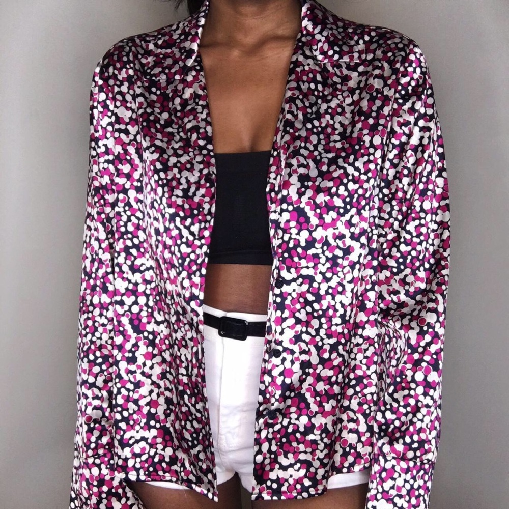 Vintage Kasper, polka dot, confetti, button down Blouse